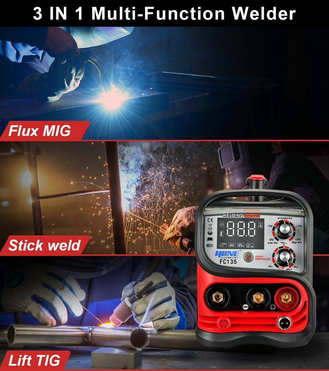 135Amp FC135 플럭스 코어드 MIG/스틱/리프 - Tig Welder Machine 리뷰 및 가격